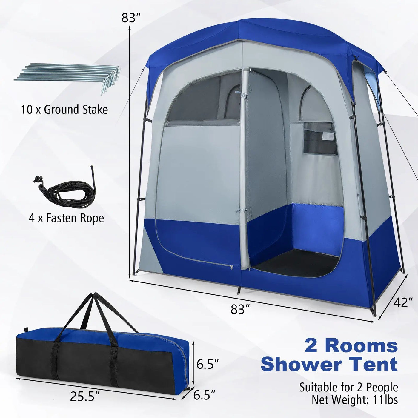 2 Rooms Oversize Privacy Shower Tent with Removable Rain Fly and Inside Pocket by DirectDeals