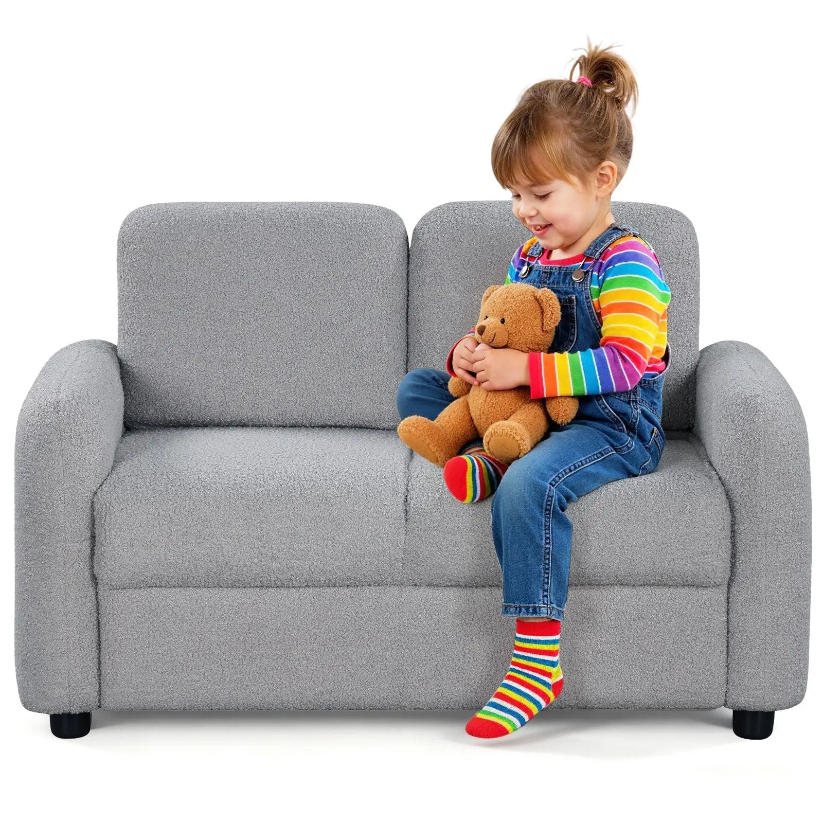 2-Seat Kids Sofa Toddler Sofa Couch with Soft Teddy Fleece Upholstery and Solid Wooden Frame by DirectDeals