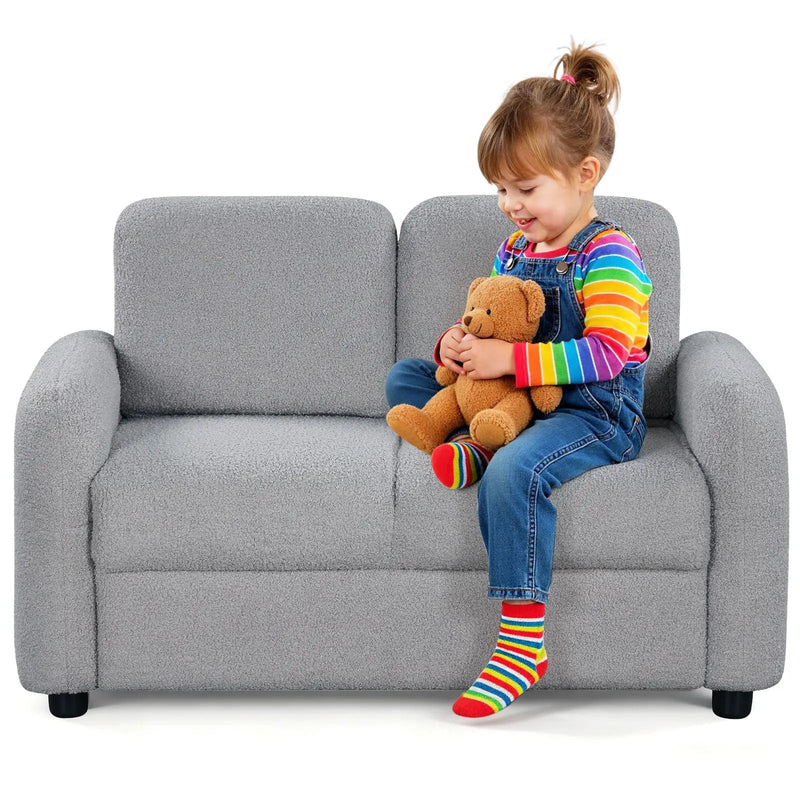 2-Seat Kids Sofa Toddler Sofa Couch with Soft Teddy Fleece Upholstery and Solid Wooden Frame by DirectDeals