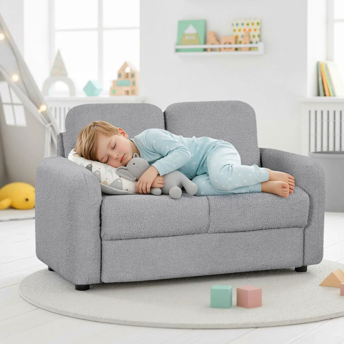 2-Seat Kids Sofa Toddler Sofa Couch with Soft Teddy Fleece Upholstery and Solid Wooden Frame by DirectDeals