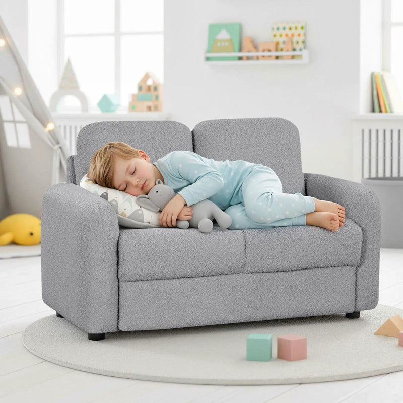 2-Seat Kids Sofa Toddler Sofa Couch with Soft Teddy Fleece Upholstery and Solid Wooden Frame by DirectDeals