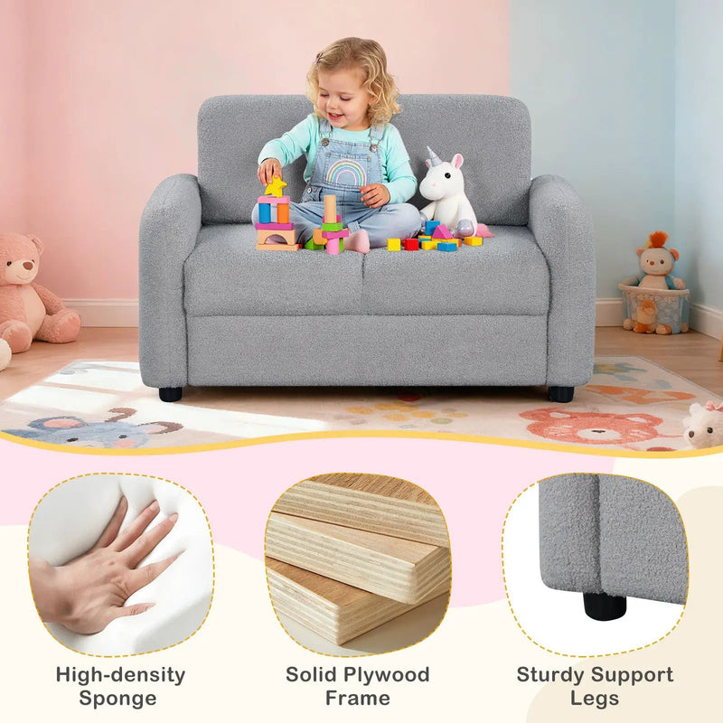 2-Seat Kids Sofa Toddler Sofa Couch with Soft Teddy Fleece Upholstery and Solid Wooden Frame by DirectDeals