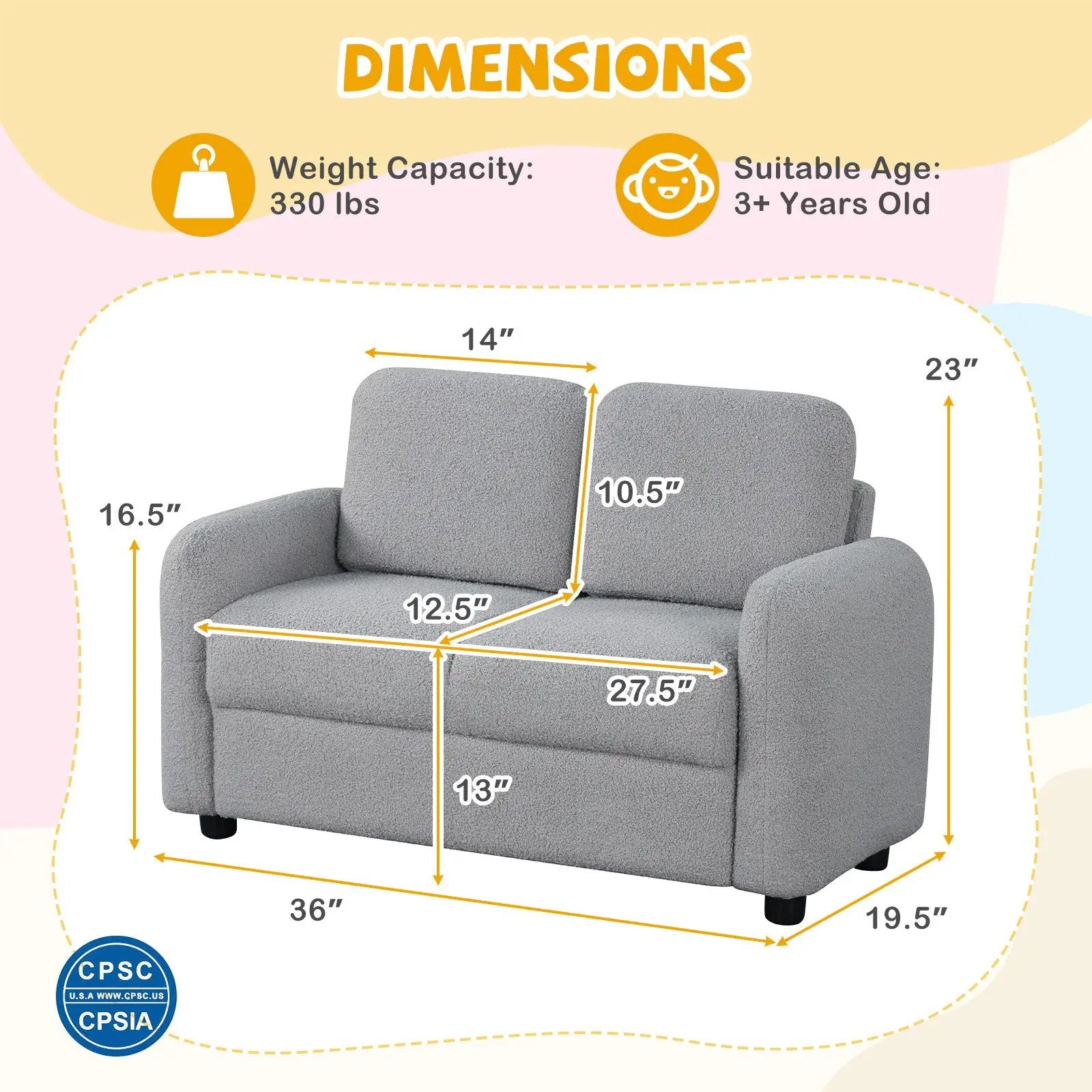 2-Seat Kids Sofa Toddler Sofa Couch with Soft Teddy Fleece Upholstery and Solid Wooden Frame by DirectDeals