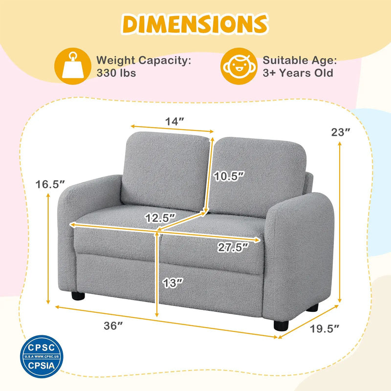 2-Seat Kids Sofa Toddler Sofa Couch with Soft Teddy Fleece Upholstery and Solid Wooden Frame by DirectDeals