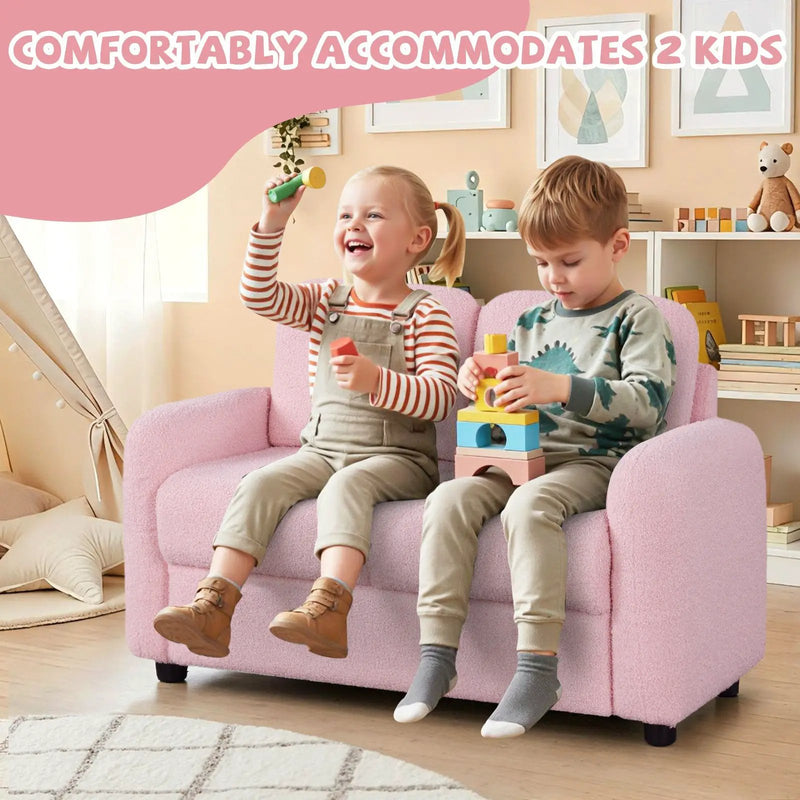 2-Seat Kids Sofa Toddler Sofa Couch with Soft Teddy Fleece Upholstery and Solid Wooden Frame by DirectDeals