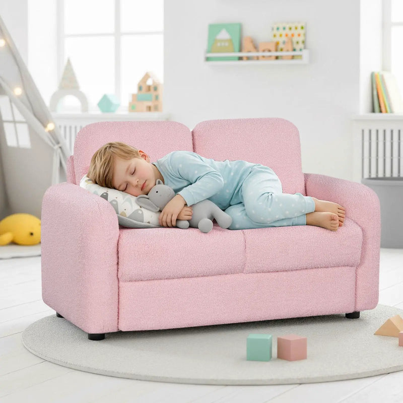 2-Seat Kids Sofa Toddler Sofa Couch with Soft Teddy Fleece Upholstery and Solid Wooden Frame by DirectDeals