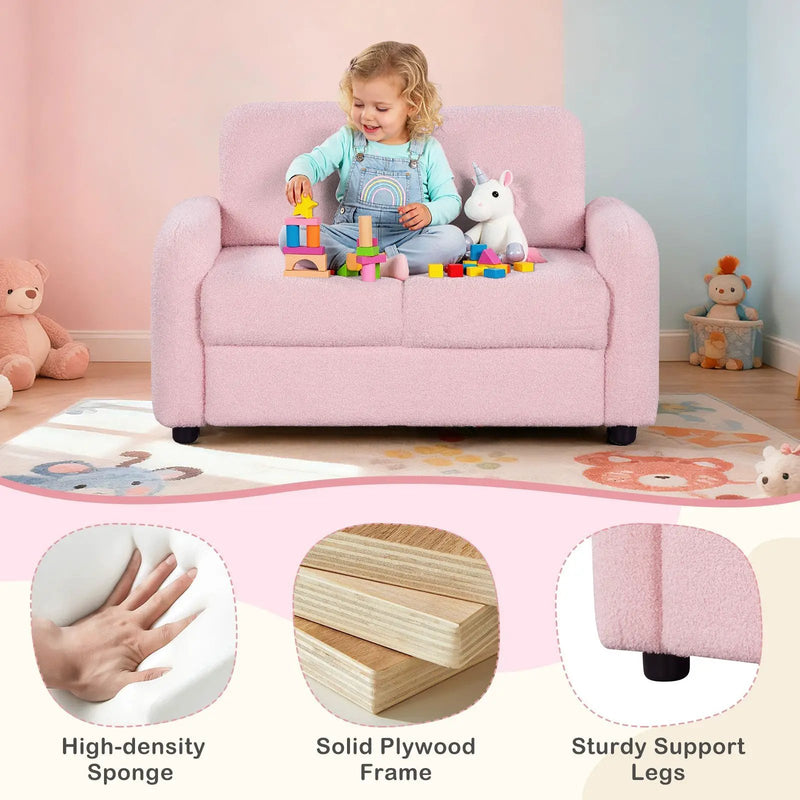 2-Seat Kids Sofa Toddler Sofa Couch with Soft Teddy Fleece Upholstery and Solid Wooden Frame by DirectDeals