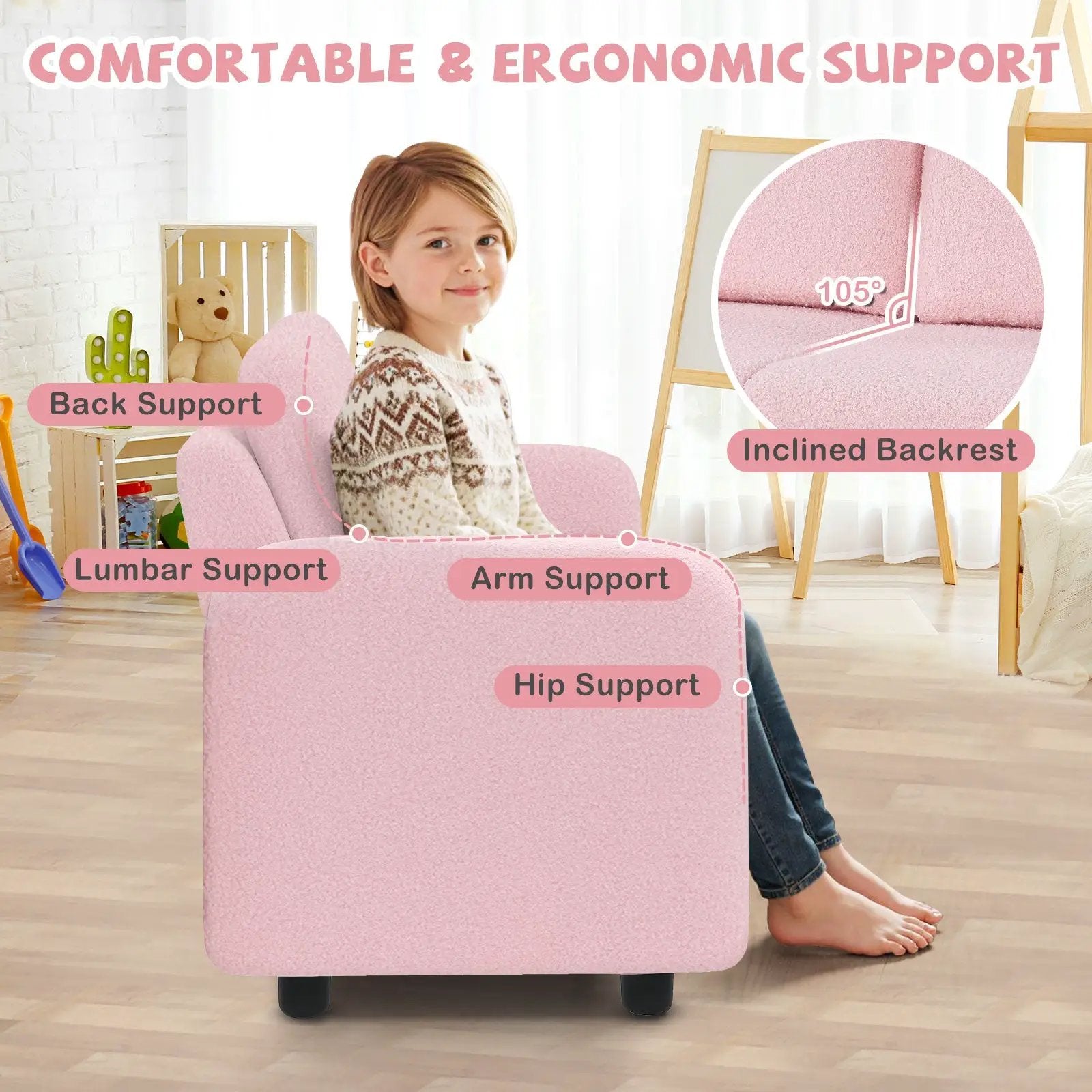 2-Seat Kids Sofa Toddler Sofa Couch with Soft Teddy Fleece Upholstery and Solid Wooden Frame by DirectDeals