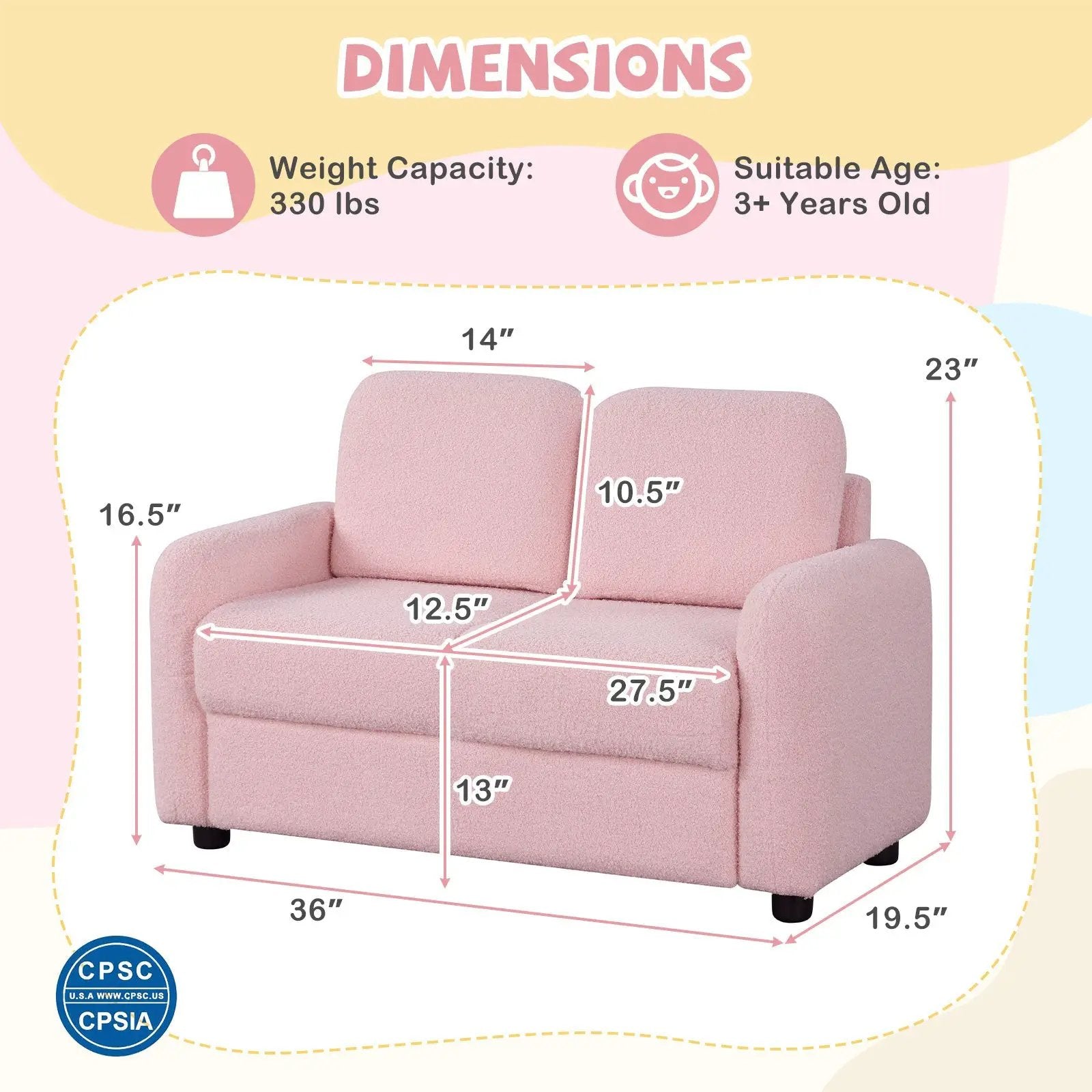 2-Seat Kids Sofa Toddler Sofa Couch with Soft Teddy Fleece Upholstery and Solid Wooden Frame by DirectDeals