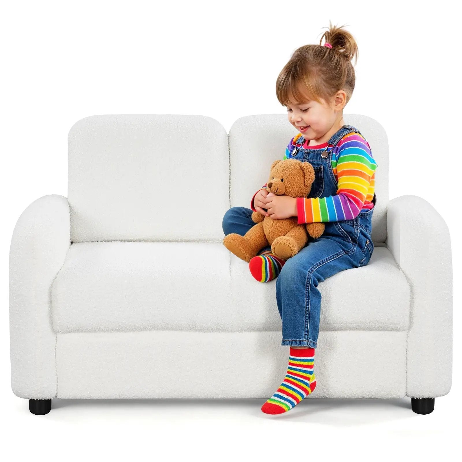 2-Seat Kids Sofa Toddler Sofa Couch with Soft Teddy Fleece Upholstery and Solid Wooden Frame by DirectDeals