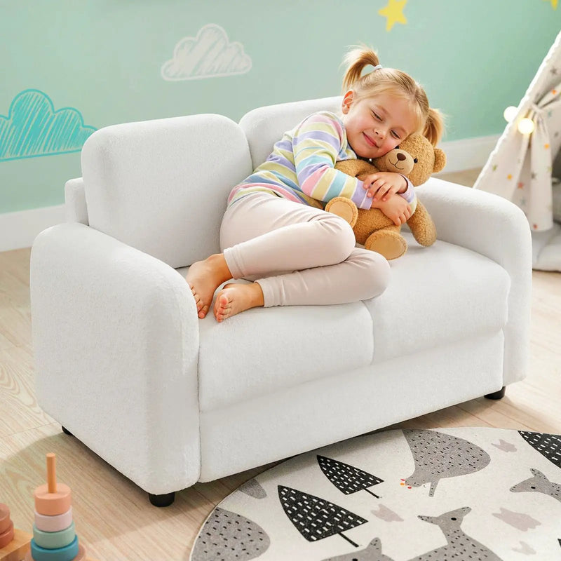2-Seat Kids Sofa Toddler Sofa Couch with Soft Teddy Fleece Upholstery and Solid Wooden Frame by DirectDeals