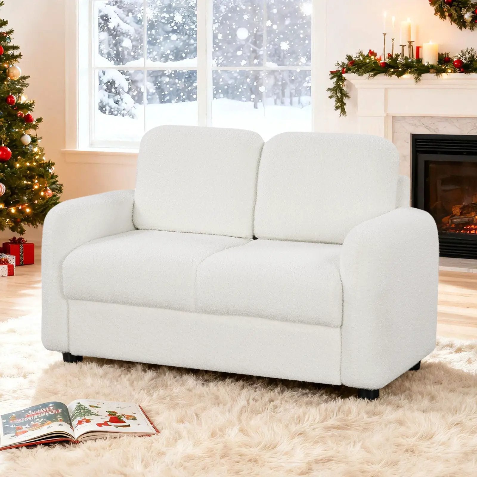 2-Seat Kids Sofa Toddler Sofa Couch with Soft Teddy Fleece Upholstery and Solid Wooden Frame by DirectDeals