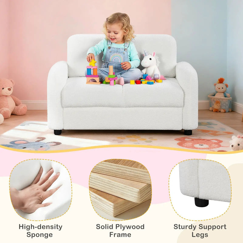 2-Seat Kids Sofa Toddler Sofa Couch with Soft Teddy Fleece Upholstery and Solid Wooden Frame by DirectDeals