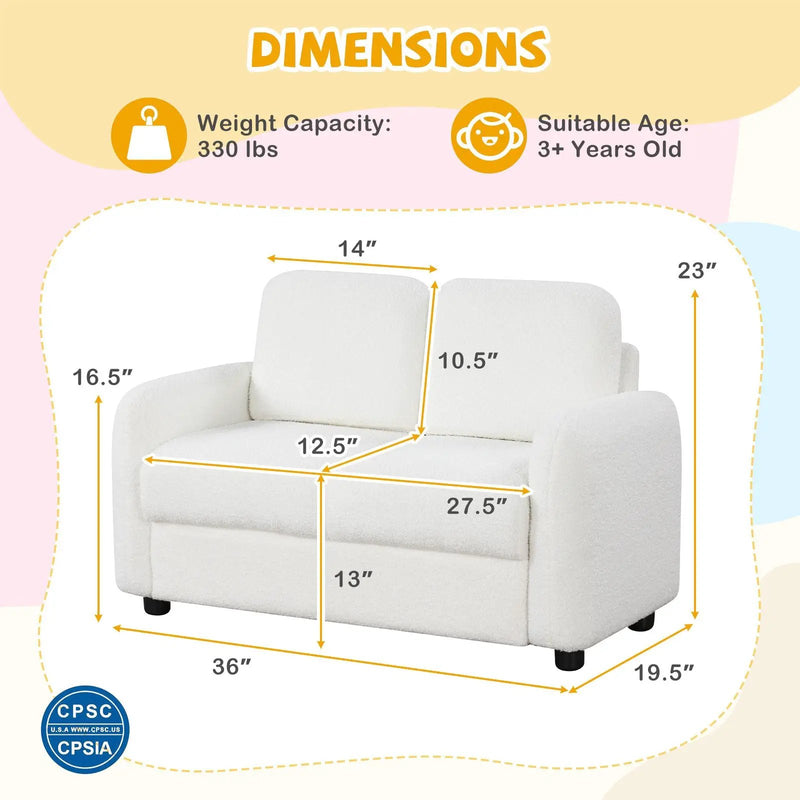 2-Seat Kids Sofa Toddler Sofa Couch with Soft Teddy Fleece Upholstery and Solid Wooden Frame by DirectDeals