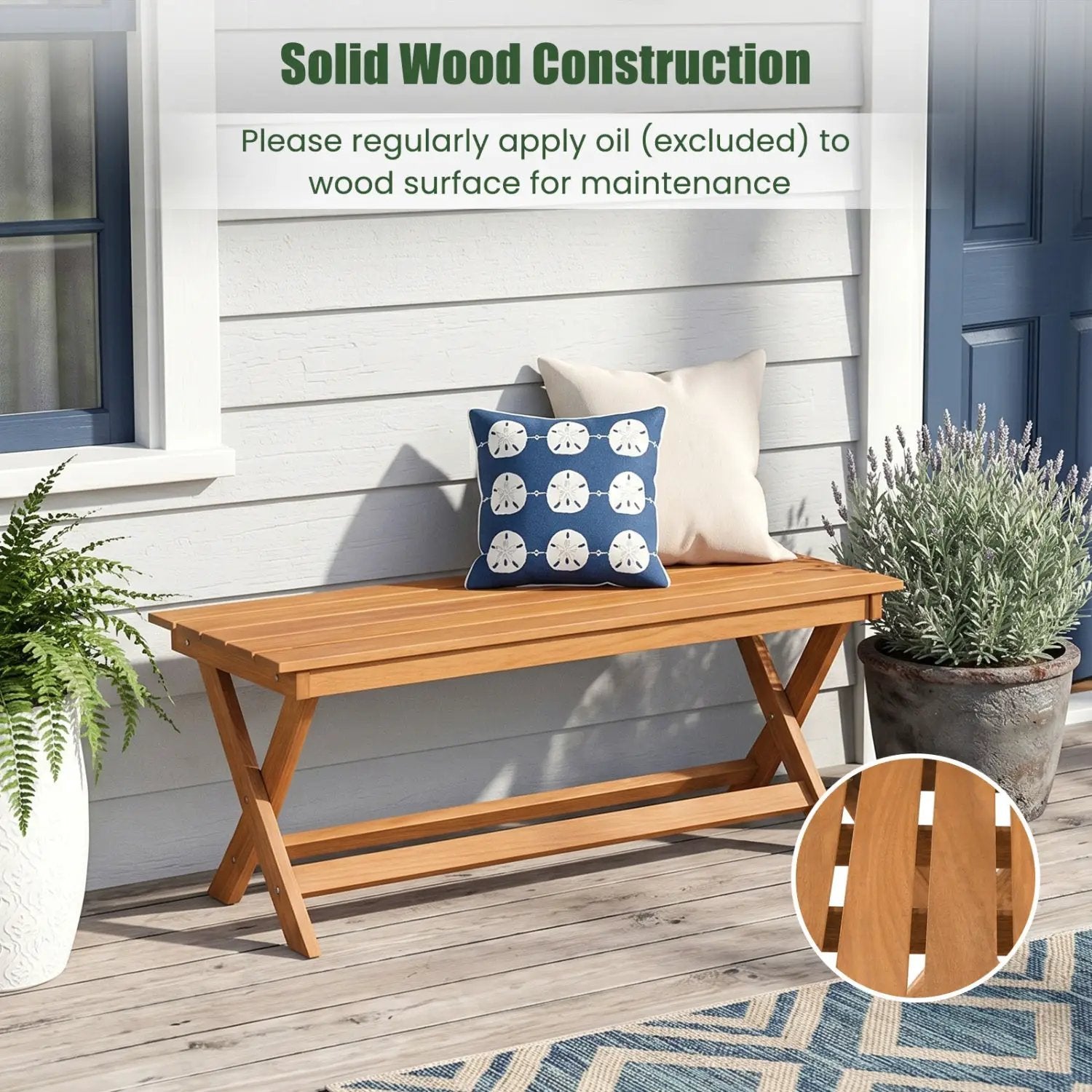 2-Seat Wooden Garden Patio Bench with X-Shaped Legs by DirectDeals