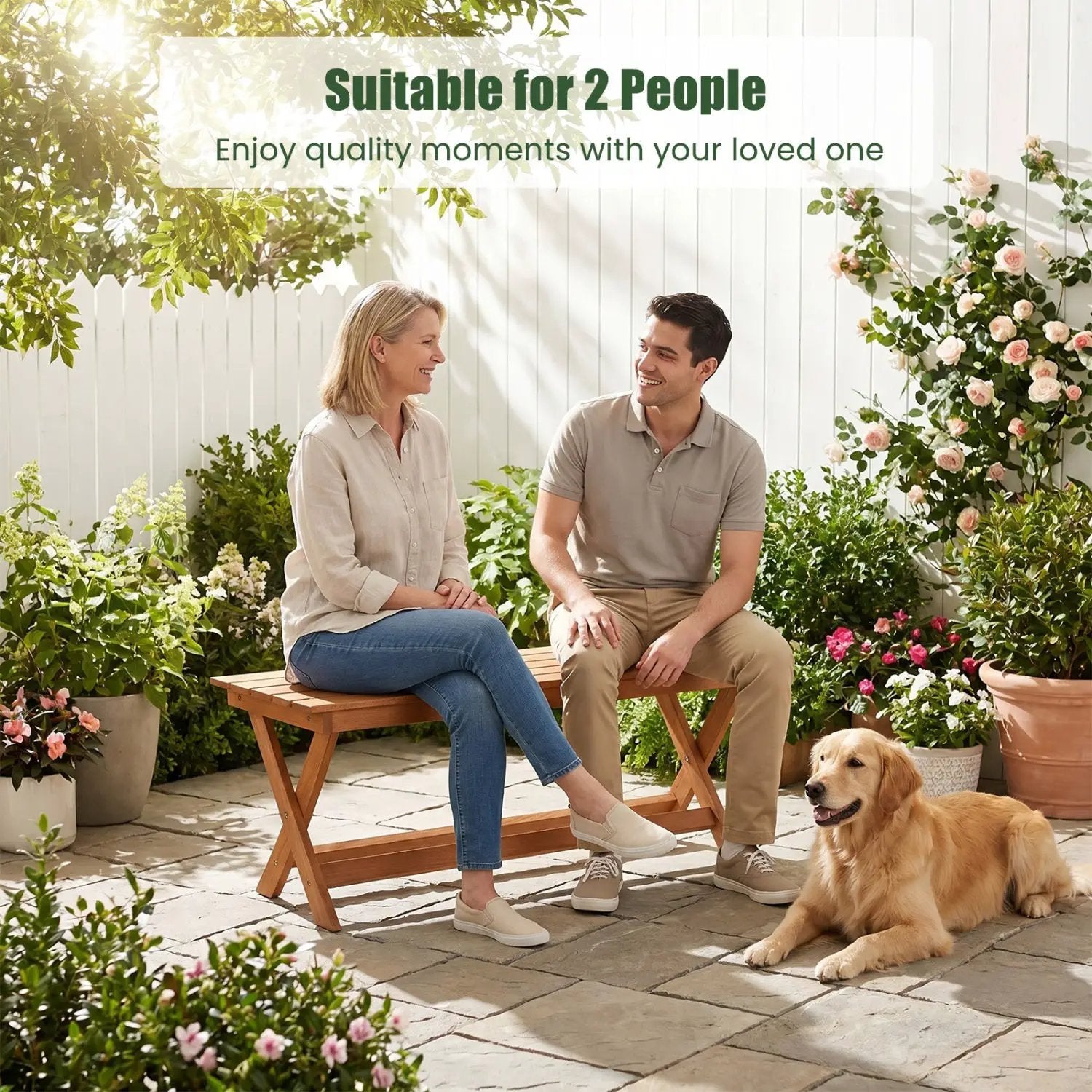 2-Seat Wooden Garden Patio Bench with X-Shaped Legs by DirectDeals
