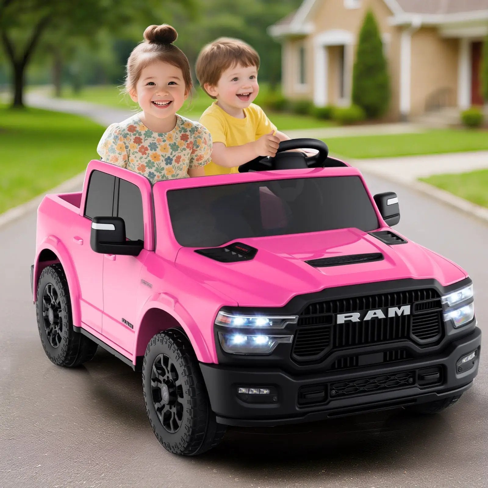 2 Seater 24V Ride on Toy for Big Kids Licensed Ram Truck with Remote and Music by DirectDeals