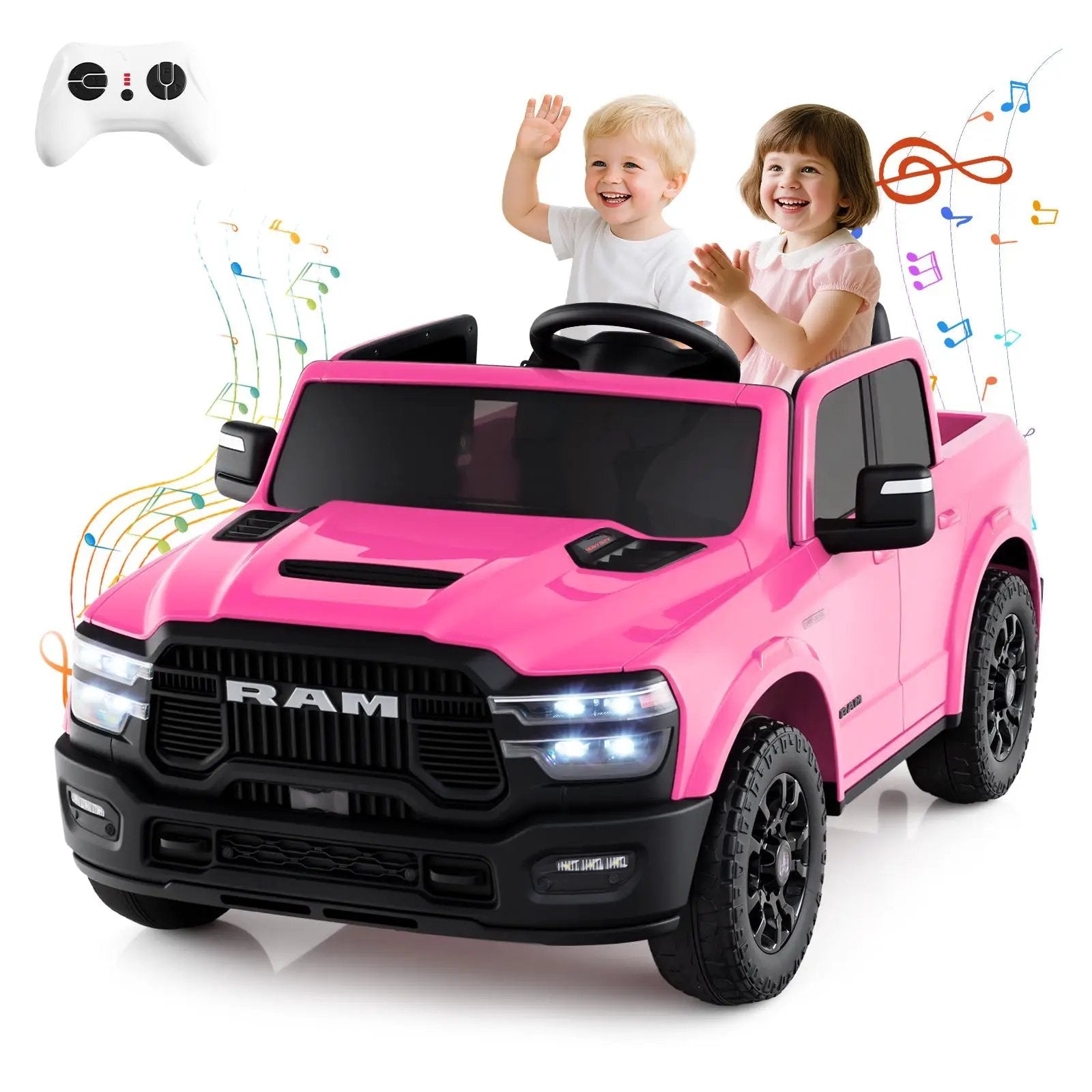 2 Seater 24V Ride on Toy for Big Kids Licensed Ram Truck with Remote and Music by DirectDeals