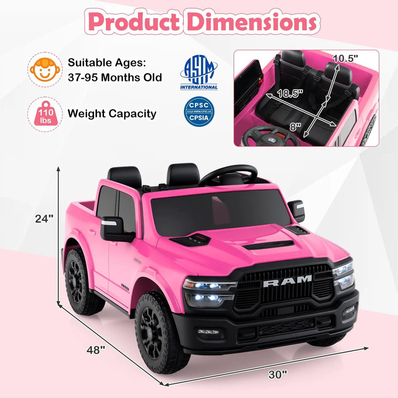 2 Seater 24V Ride on Toy for Big Kids Licensed Ram Truck with Remote and Music by DirectDeals