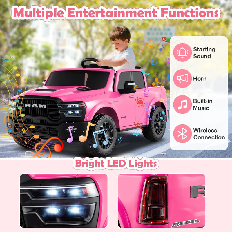 2 Seater 24V Ride on Toy for Big Kids Licensed Ram Truck with Remote and Music by DirectDeals