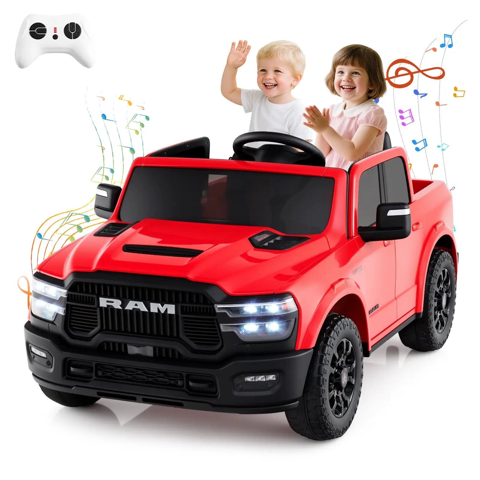 2 Seater 24V Ride on Toy for Big Kids Licensed Ram Truck with Remote and Music by DirectDeals