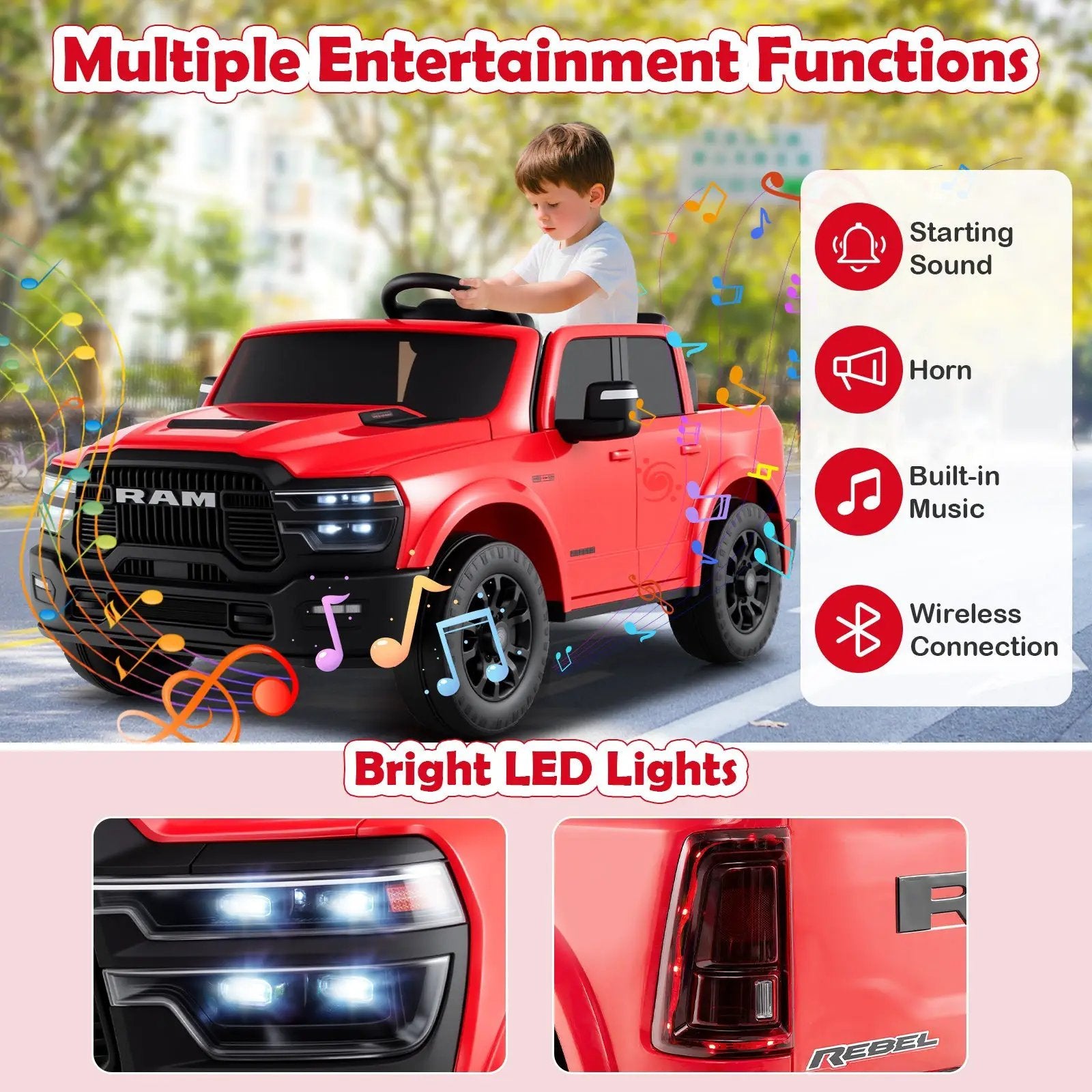 2 Seater 24V Ride on Toy for Big Kids Licensed Ram Truck with Remote and Music by DirectDeals