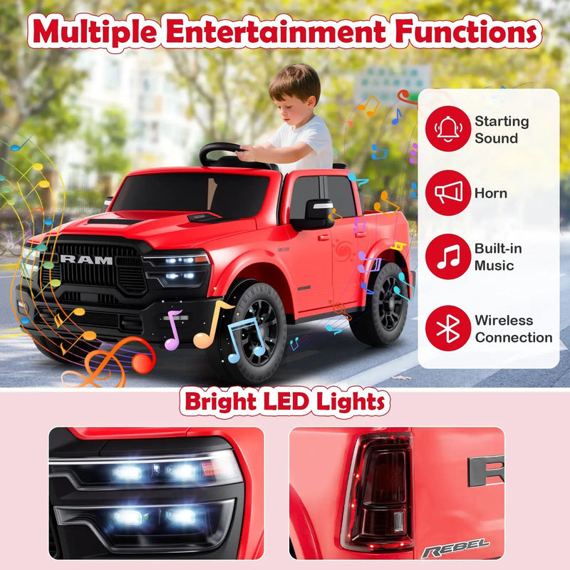 2 Seater 24V Ride on Toy for Big Kids Licensed Ram Truck with Remote and Music by DirectDeals