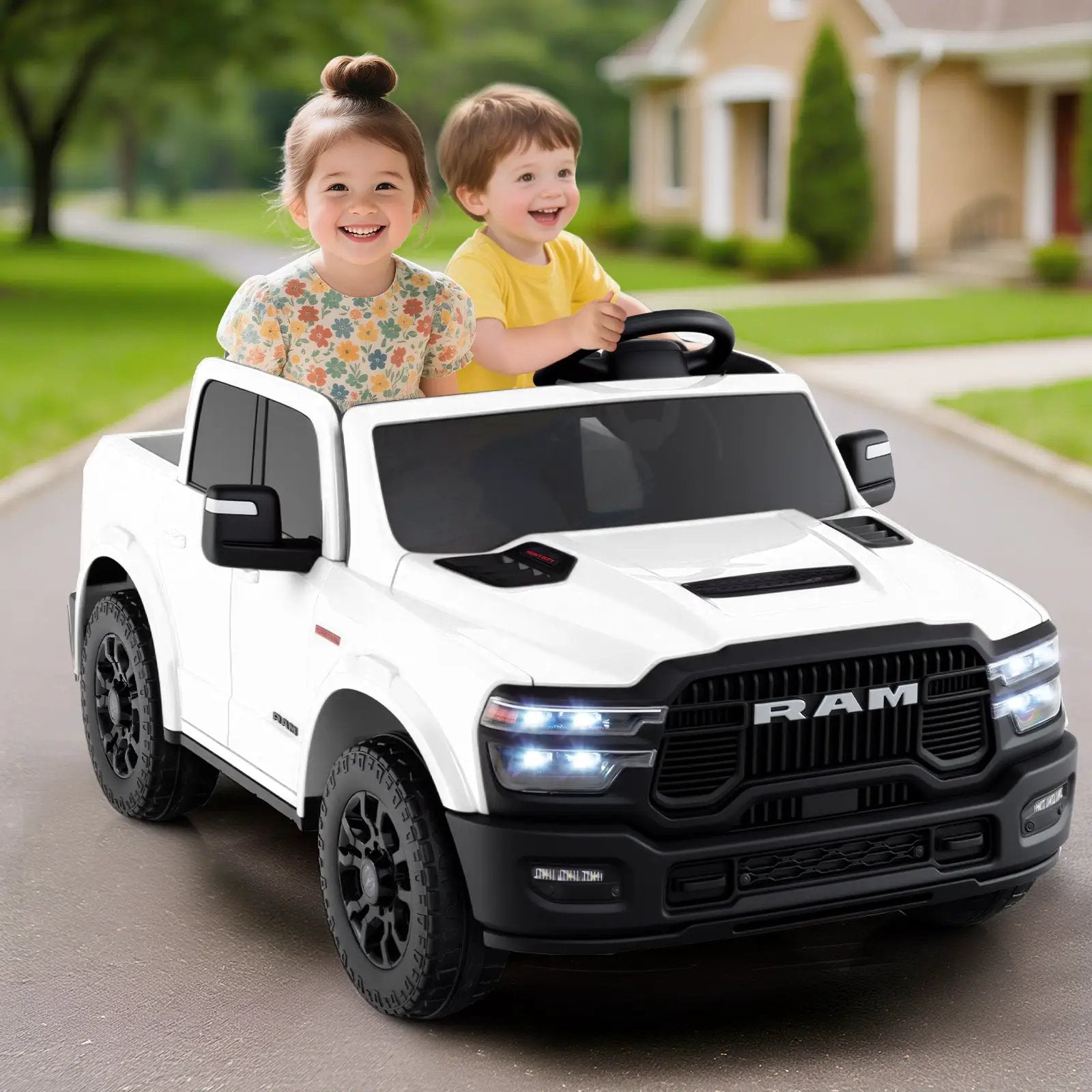 2 Seater 24V Ride on Toy for Big Kids Licensed Ram Truck with Remote and Music by DirectDeals