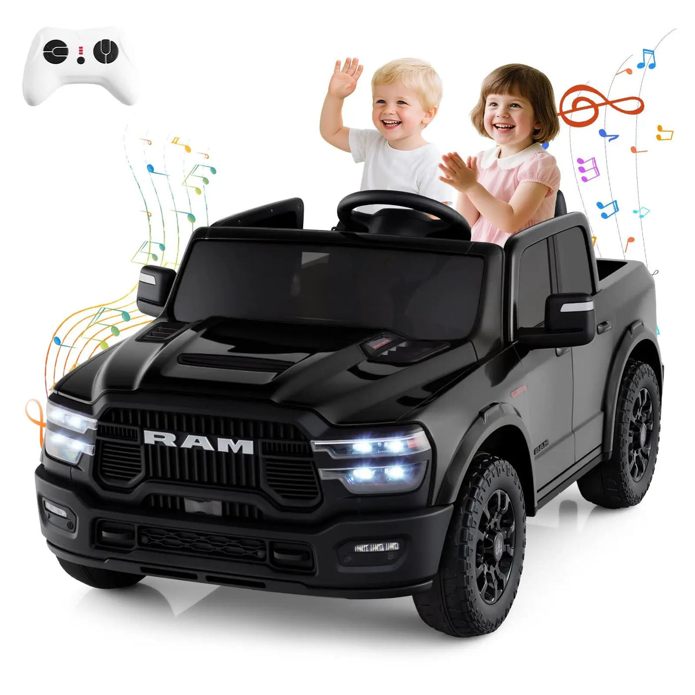 2 Seater 24V Ride on Toy for Big Kids Licensed Ram Truck with Remote and Music by DirectDeals