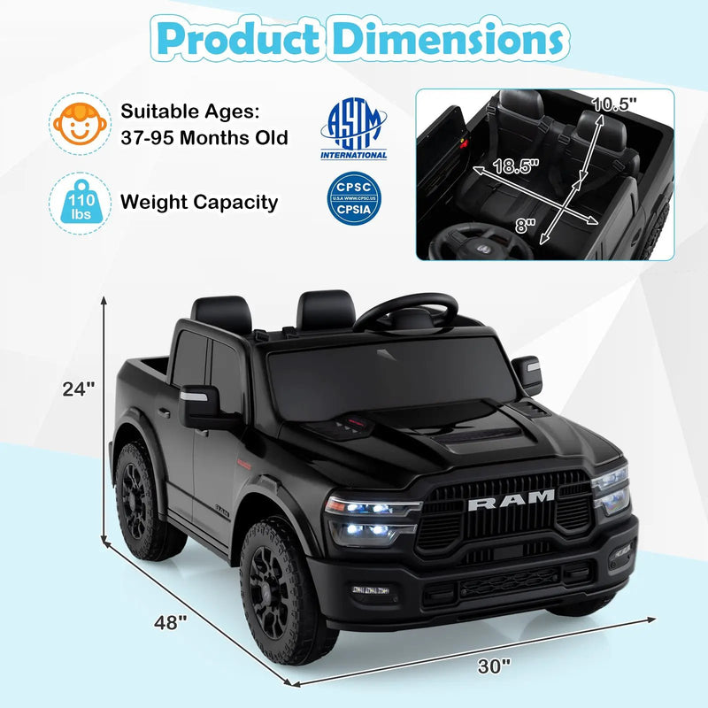 2 Seater 24V Ride on Toy for Big Kids Licensed Ram Truck with Remote and Music by DirectDeals