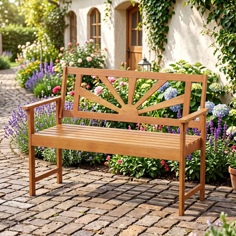 2-Seater Acacia Wood Loveseat Bench with Backrest by DirectDeals