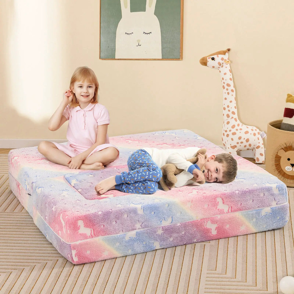 2 Seater Kids Play Couch with Removable and Machine Washable Flannel Cover by DirectDeals
