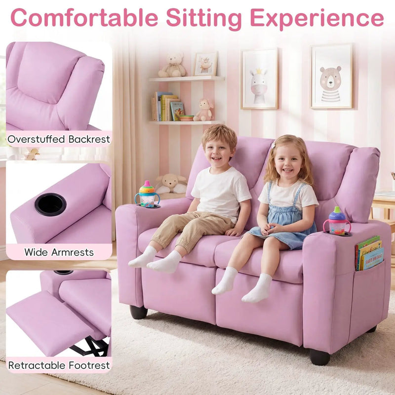 2-Seater Kids Recliner Double Toddler Sofa Chair with 2 Cup Holders by DirectDeals