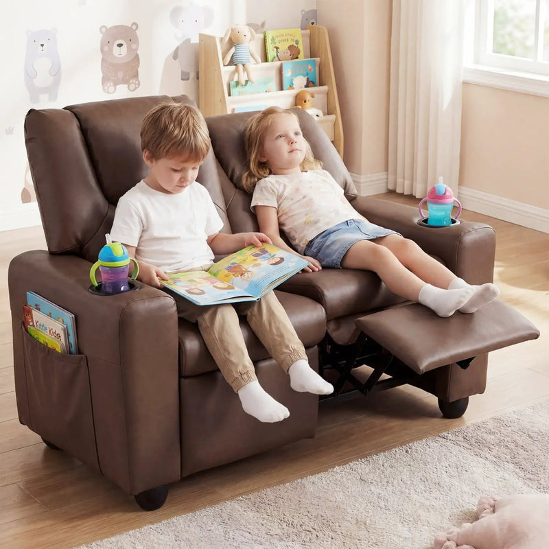 2-Seater Kids Recliner Double Toddler Sofa Chair with 2 Cup Holders by DirectDeals