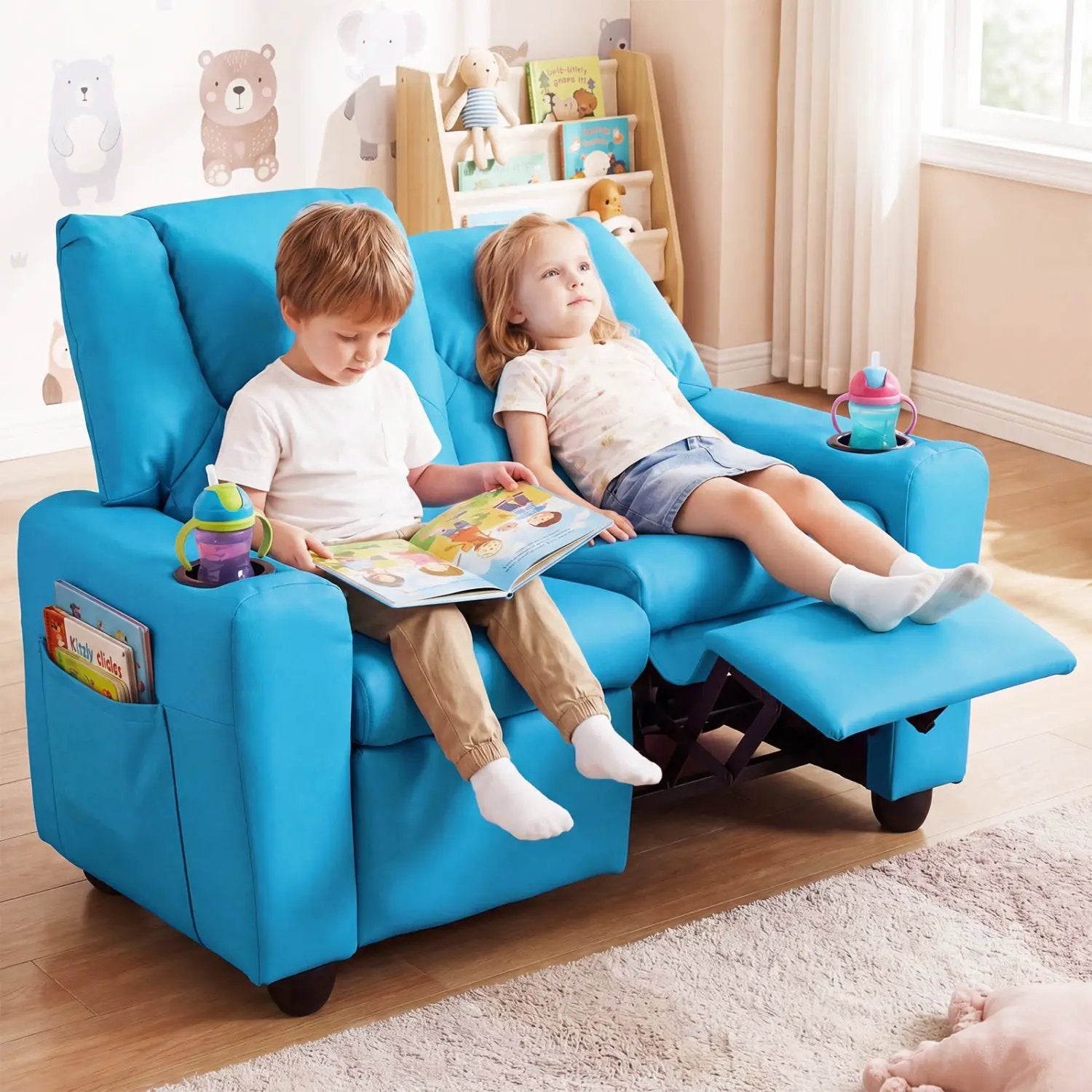 2-Seater Kids Recliner Double Toddler Sofa Chair with 2 Cup Holders by DirectDeals