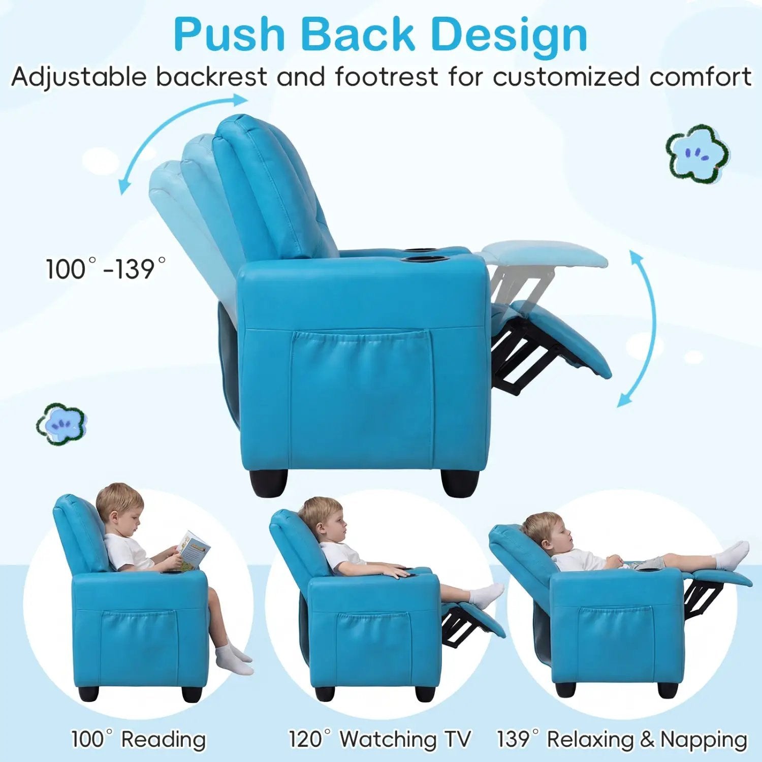2-Seater Kids Recliner Double Toddler Sofa Chair with 2 Cup Holders by DirectDeals