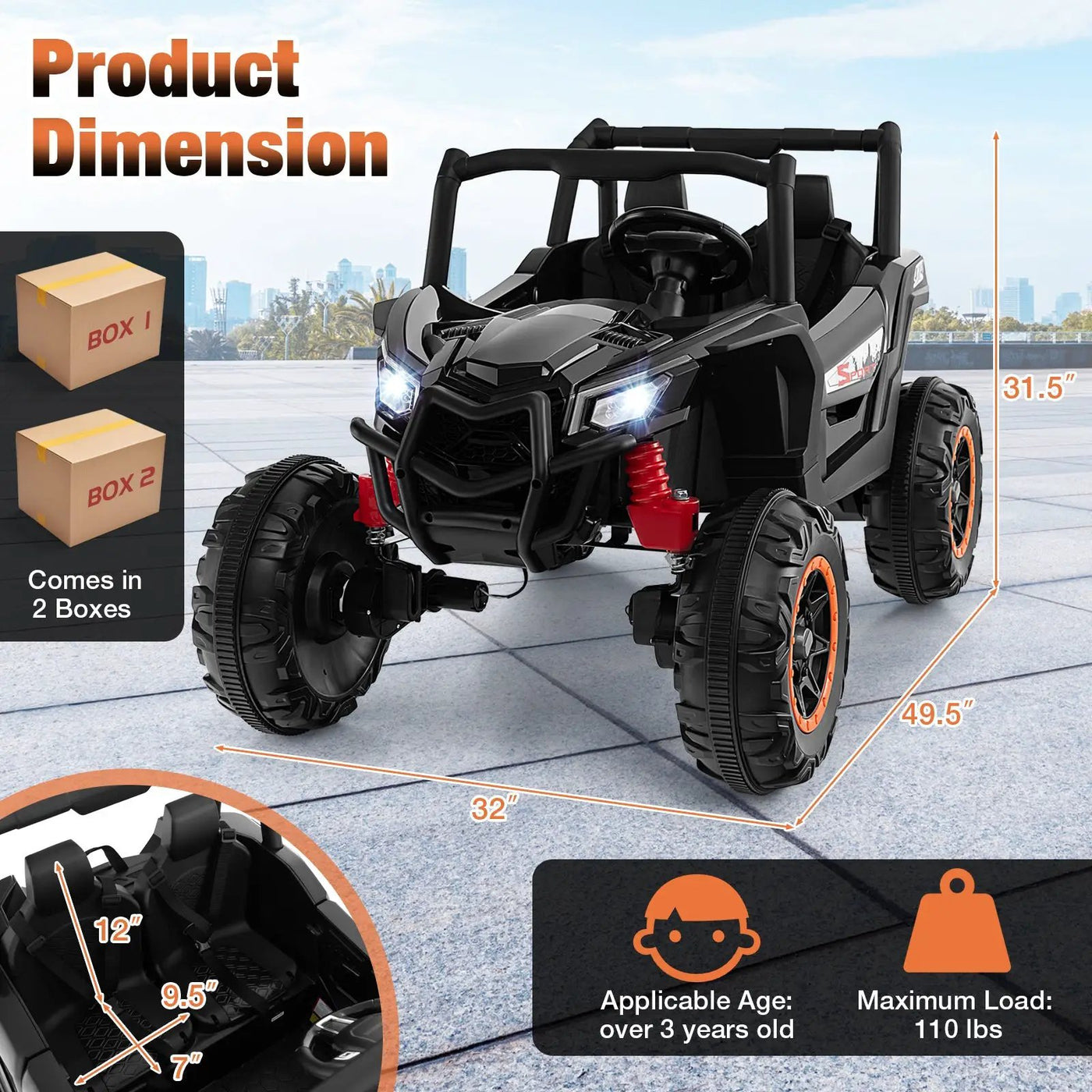 2-Seater Kids Ride on UTV with 2.4G Remote Control for over 3 Years Old Children by DirectDeals