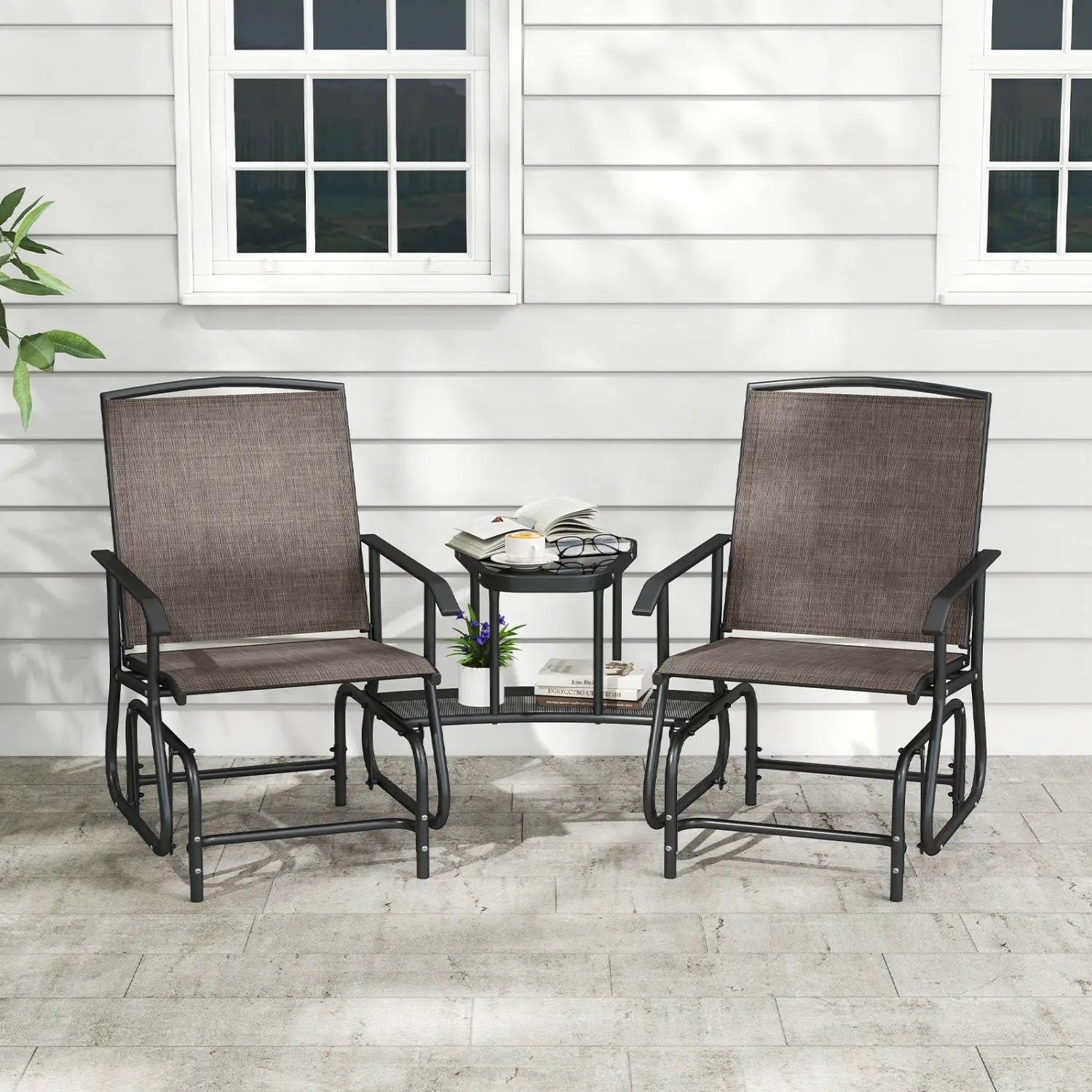 2-Seater Outdoor Glider Bench with Center Table by DirectDeals