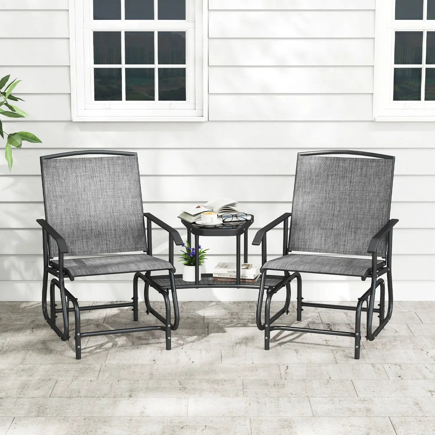 2-Seater Outdoor Glider Bench with Center Table by DirectDeals
