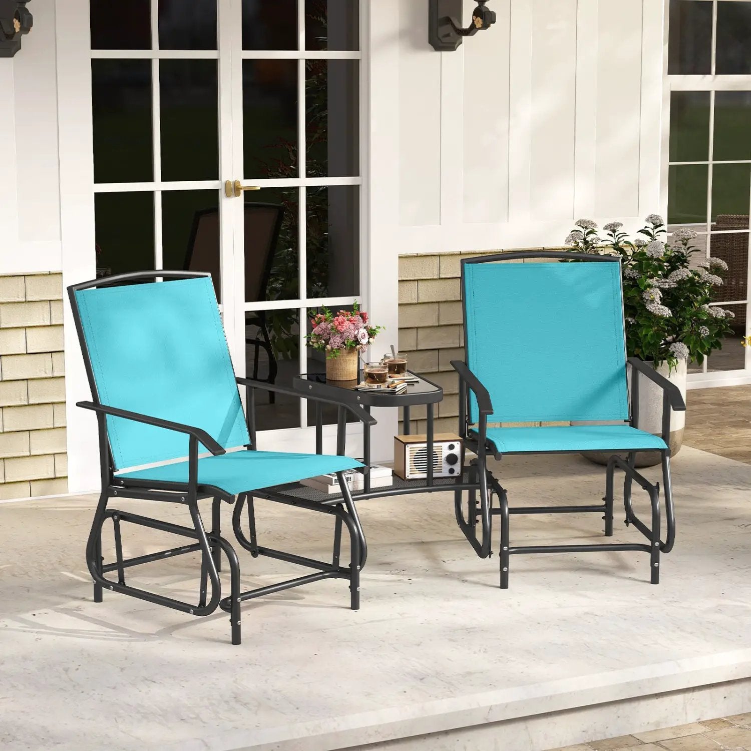 2-Seater Outdoor Glider Bench with Center Table by DirectDeals