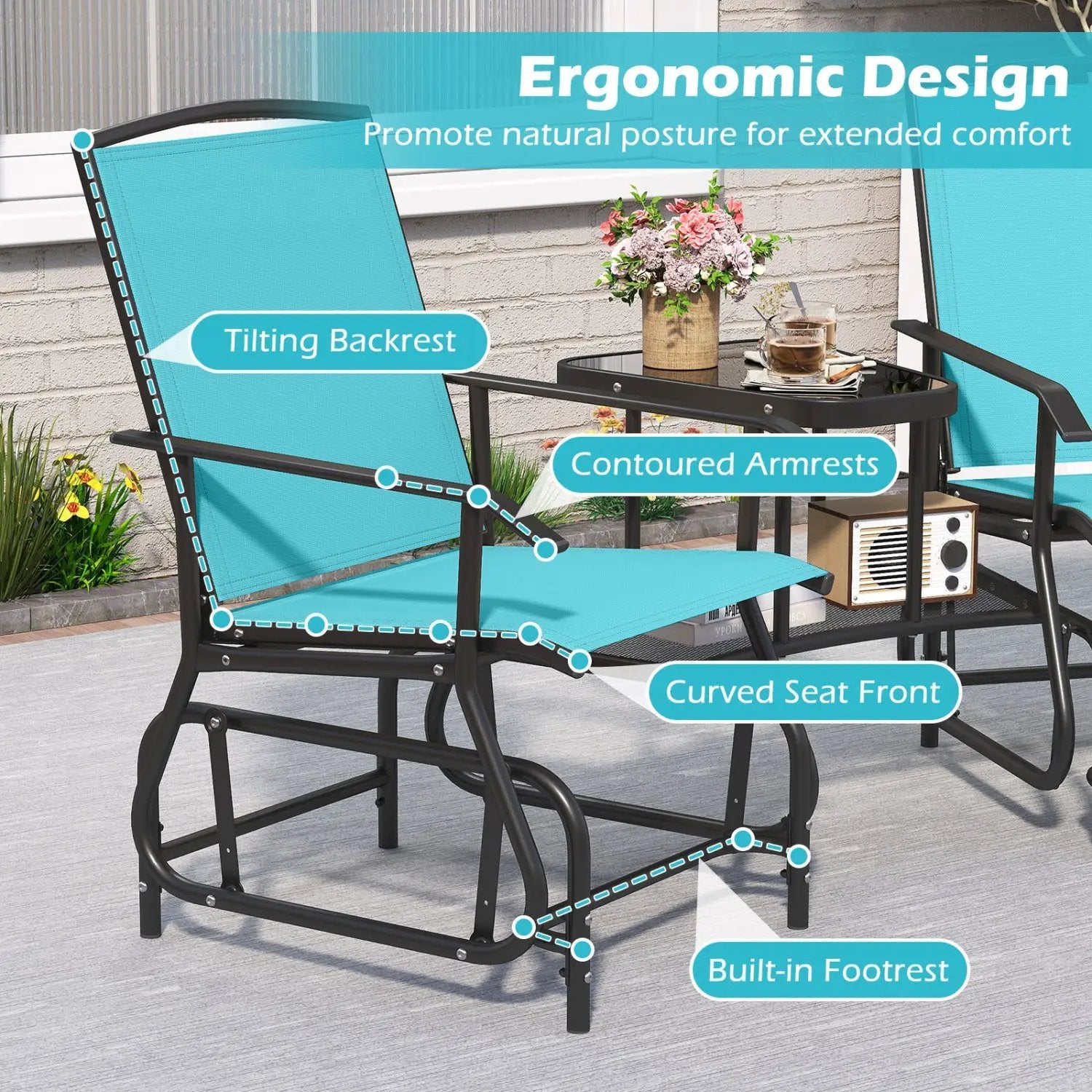 2-Seater Outdoor Glider Bench with Center Table by DirectDeals