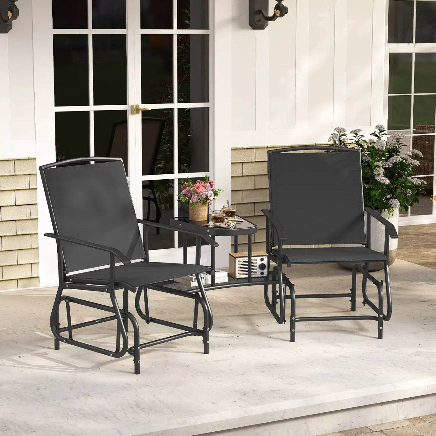 2-Seater Outdoor Glider Bench with Center Table by DirectDeals