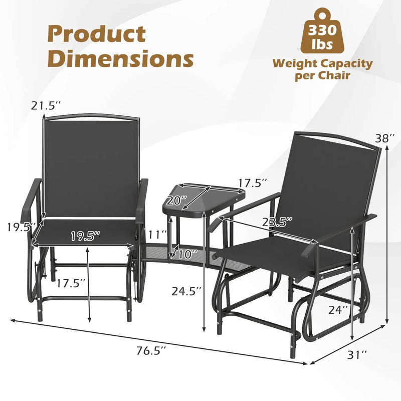 2-Seater Outdoor Glider Bench with Center Table by DirectDeals