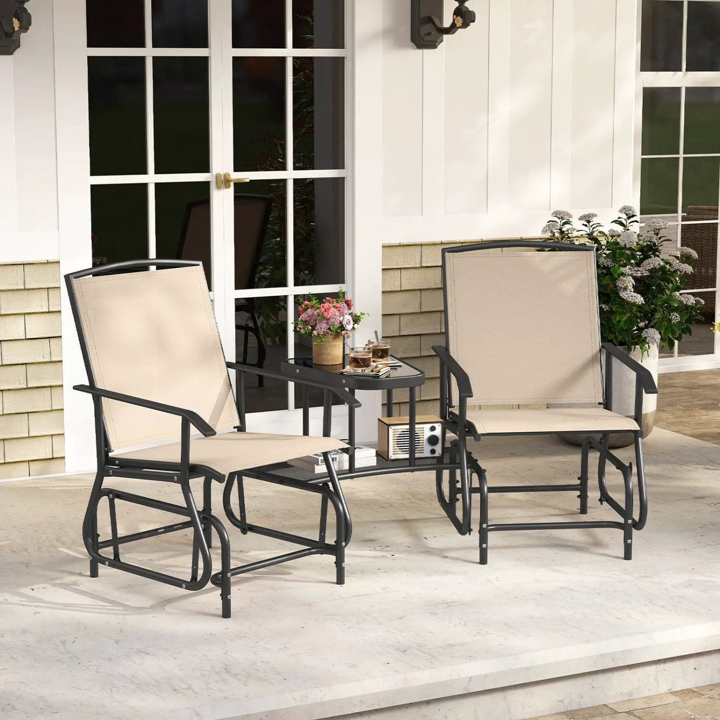 2-Seater Outdoor Glider Bench with Center Table by DirectDeals