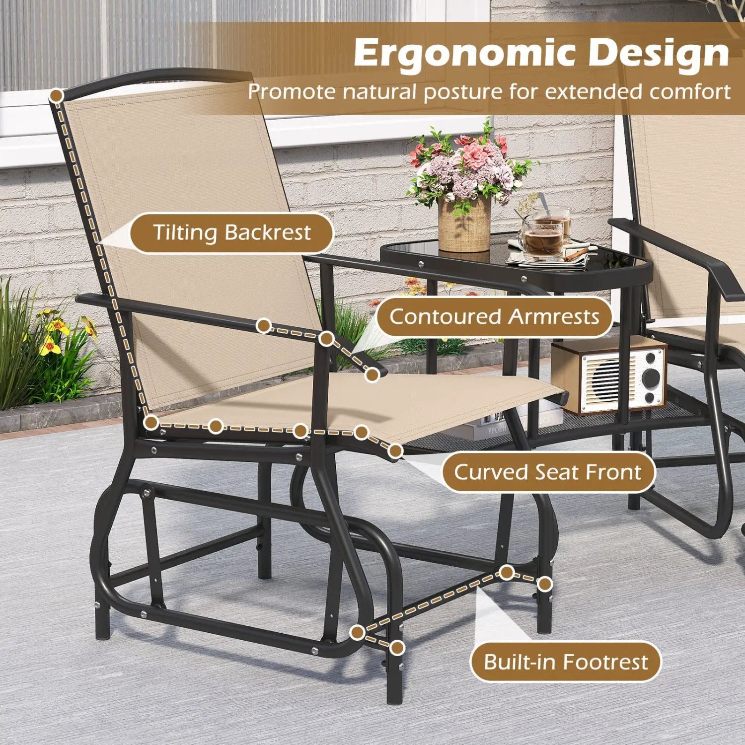 2-Seater Outdoor Glider Bench with Center Table by DirectDeals