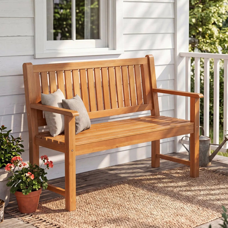 2-Seater Wooden Outdoor Bench with Backrest and Armrests by DirectDeals