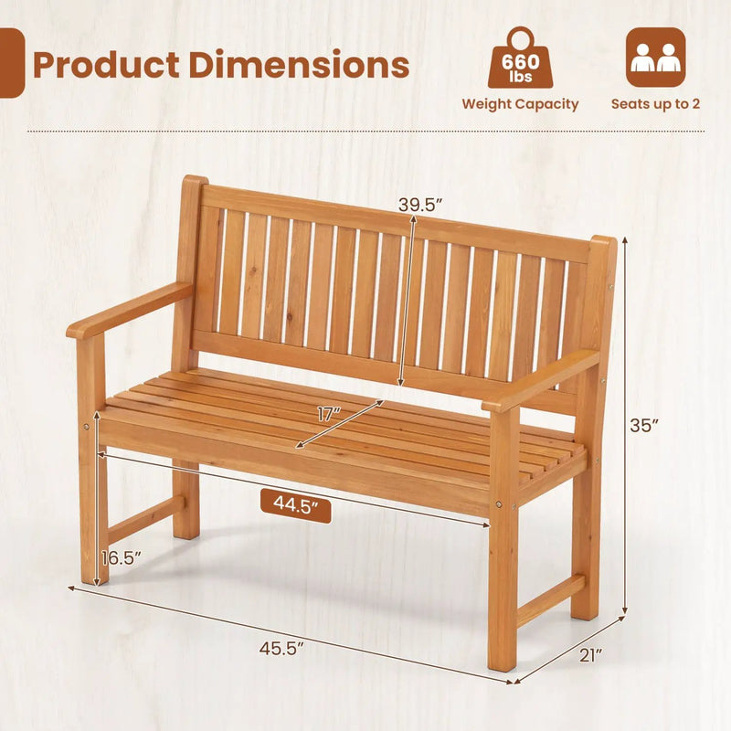 2-Seater Wooden Outdoor Bench with Backrest and Armrests by DirectDeals
