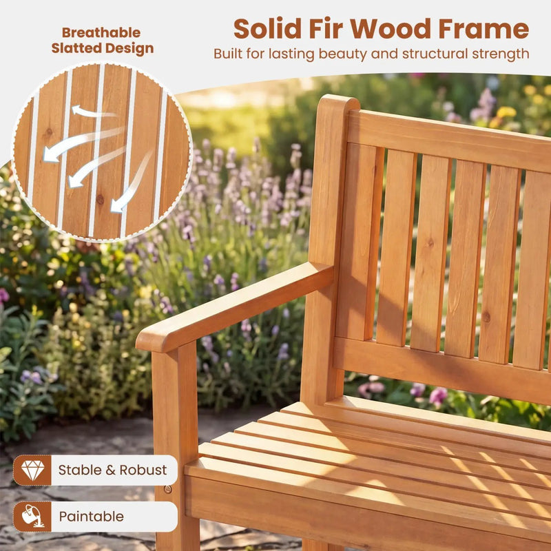 2-Seater Wooden Outdoor Bench with Backrest and Armrests by DirectDeals