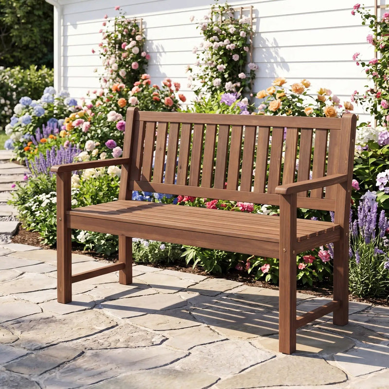 2-Seater Wooden Outdoor Bench with Backrest and Armrests by DirectDeals