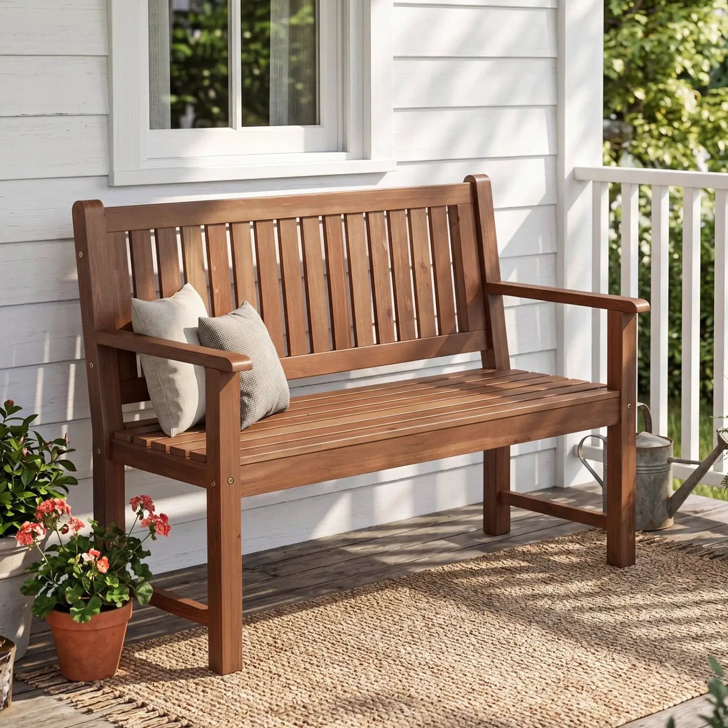 2-Seater Wooden Outdoor Bench with Backrest and Armrests by DirectDeals